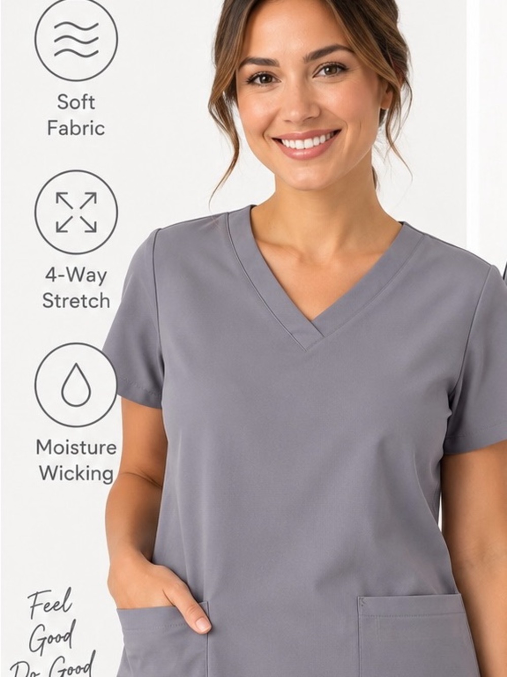 MANDALA SCRUB TOP XL LAVENDER GRAY V-NECK 2 POCKET EQUA-TEK